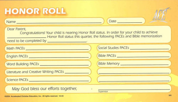 Cover Image for Honour Roll Form (Pad)